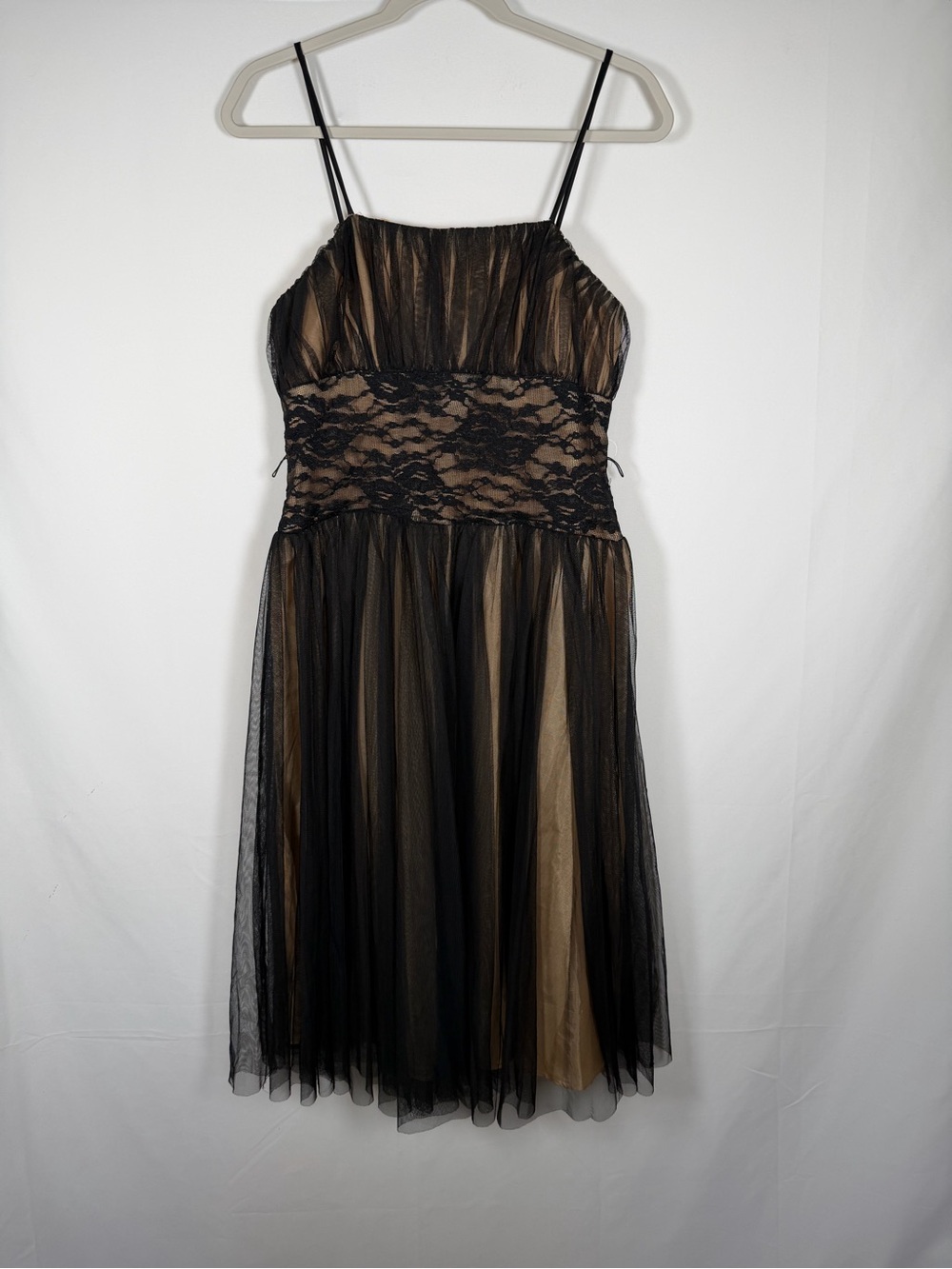 Vintage Y2K Black Lace Overlay Spaghetti-Strap Homecoming Dress Whimsigoth